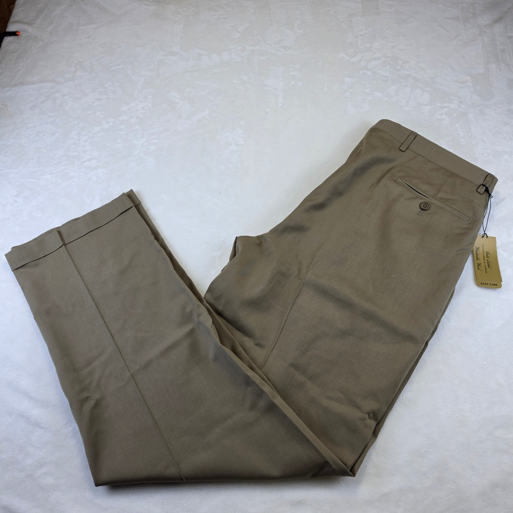 Roundtree & Yorke Dress Pants Mens 36x34 Brown NEW Washable Wool Gold Label